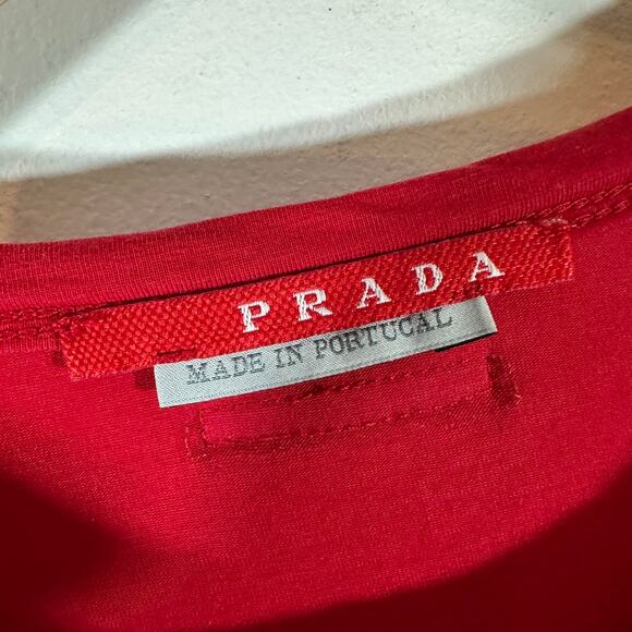 Vintage 90's PRADA red tab‎ long sleeve top Womans Small pop of red - Picture 8 of 10